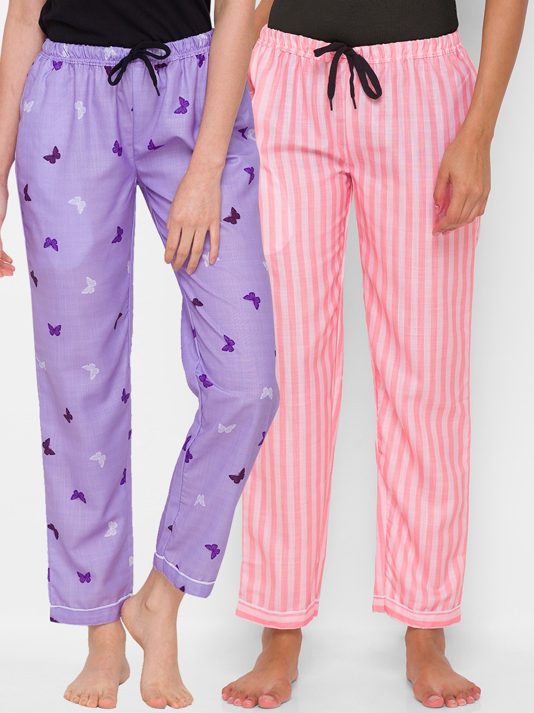 

FashionRack Women Pack Of 2 Cotton Printed Lounge Pants, Purple