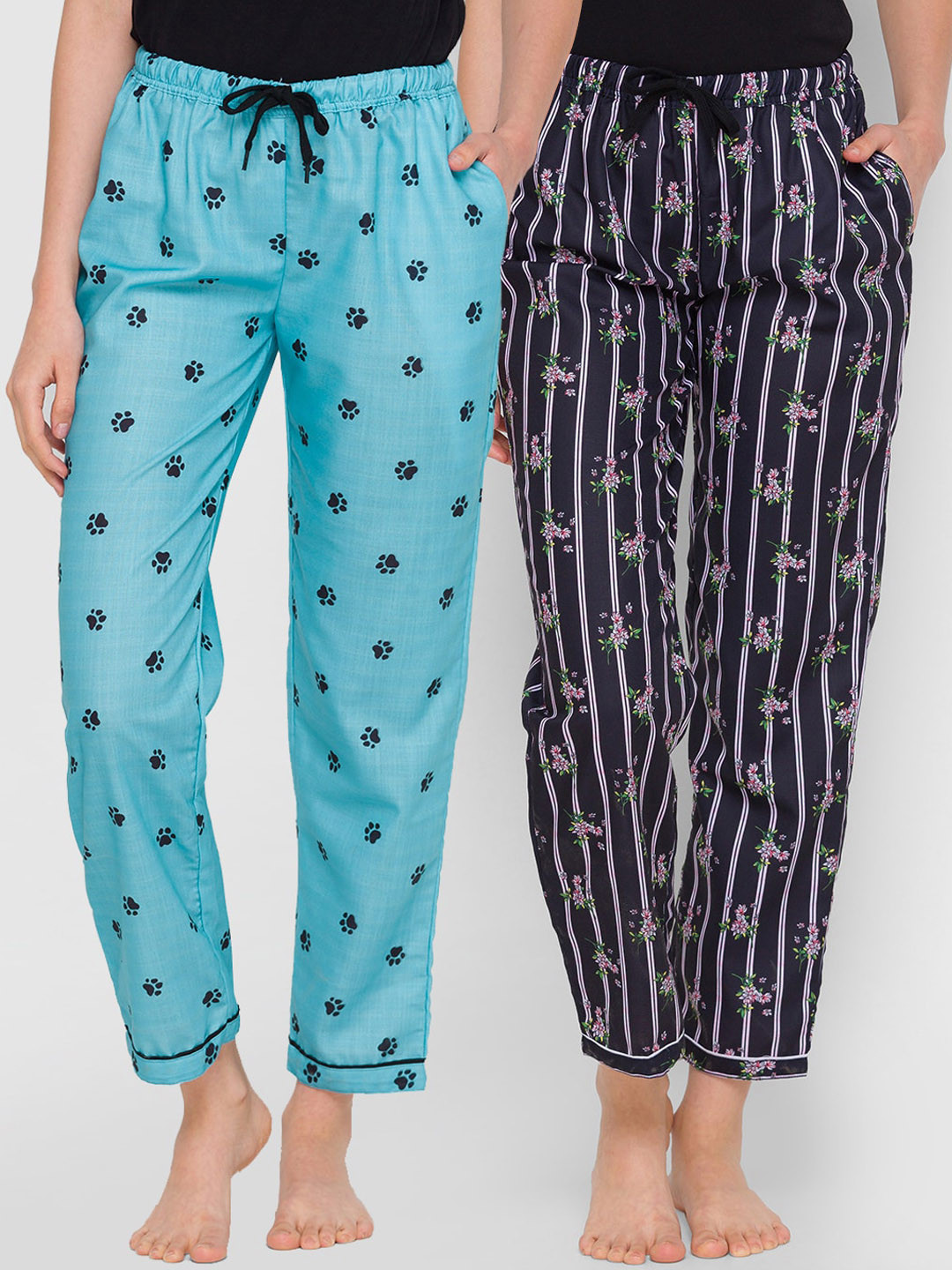 

FashionRack Women Pack Of 2 Cotton Printed Lounge Pants, Blue