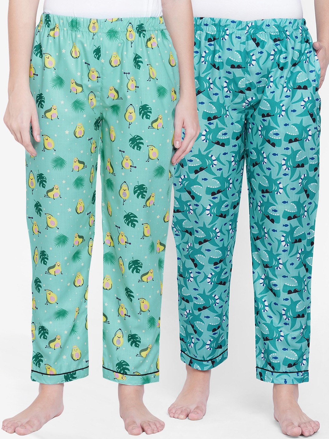 

FashionRack Women Pack of 2 Printed Cotton Lounge Pants, Green
