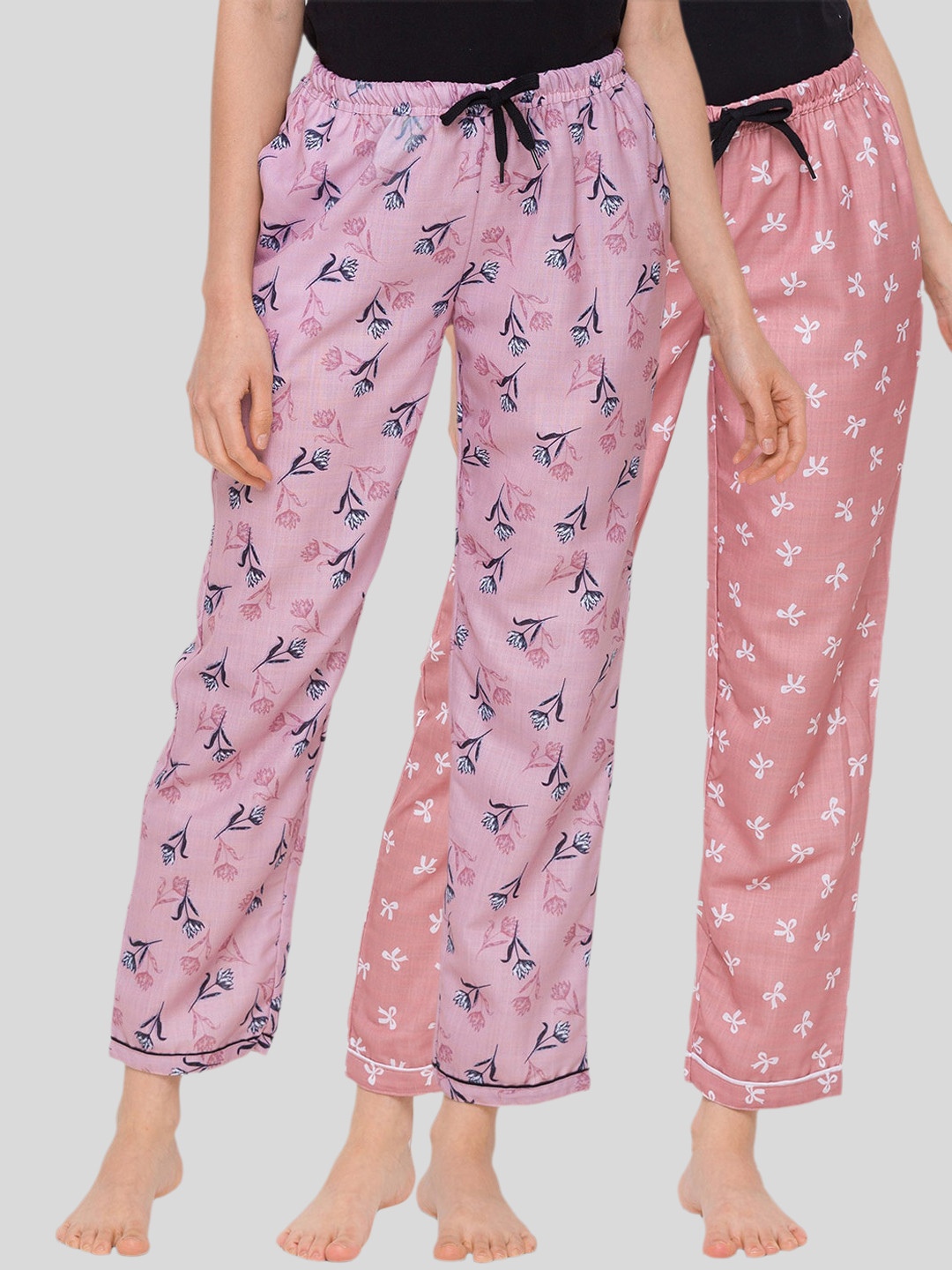 

FashionRack Women Pack Of 2 Cotton Printed Lounge Pants, Brown