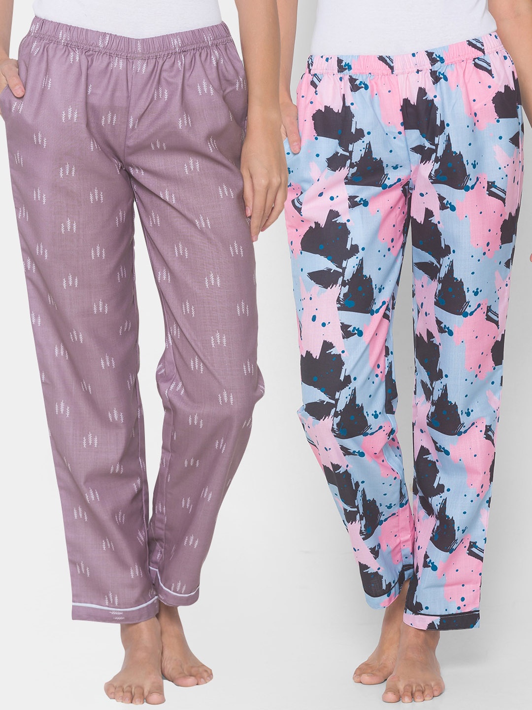 

FashionRack Women Pack of 2 Printed Mid-Rise Cotton Lounge Pants, Purple