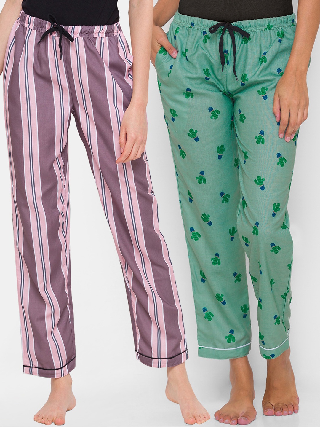 

FashionRack Women Pack Of 2 Cotton Printed Lounge Pants, Pink