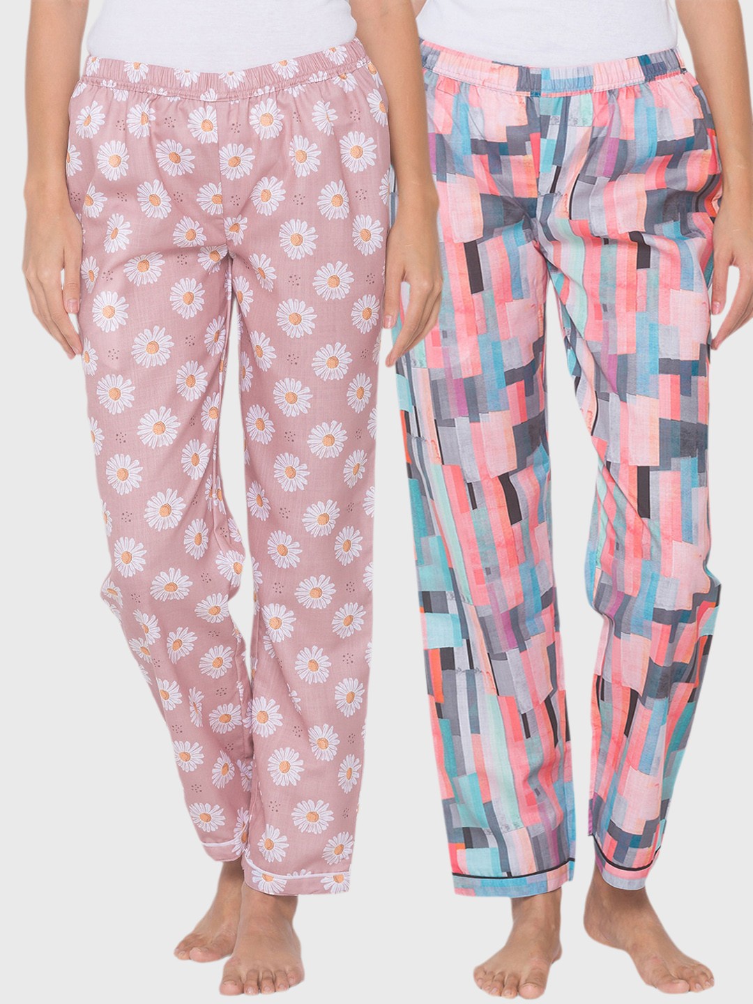 

FashionRack Women Pack Of 2 Cotton Printed Lounge Pants, Multi