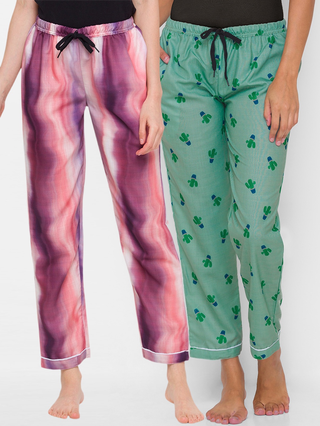 

FashionRack Women Pack Of 2 Printed Cotton Lounge Pants, Purple