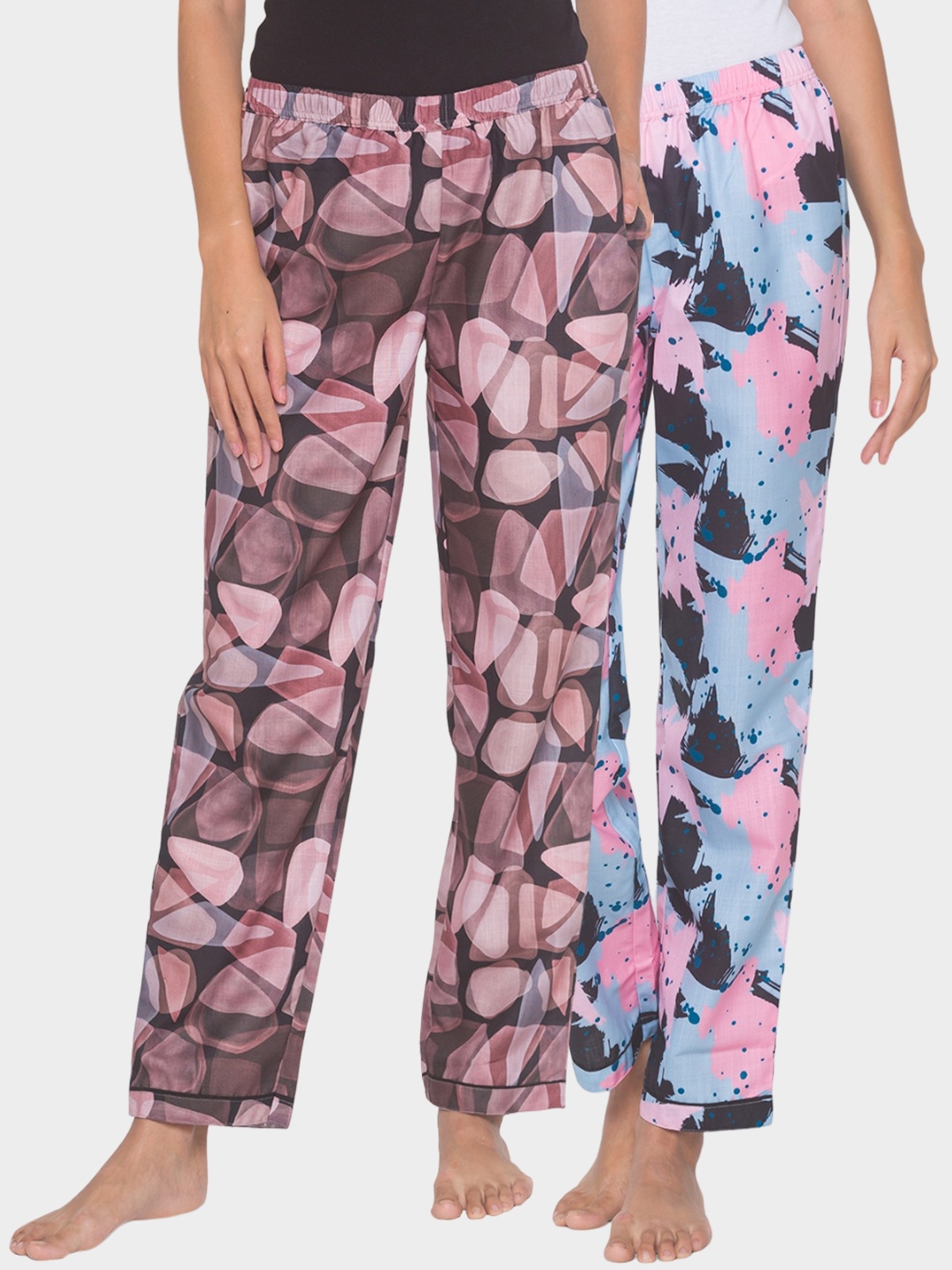 

FashionRack Women Pack Of 2 Cotton Printed Lounge Pants, Black