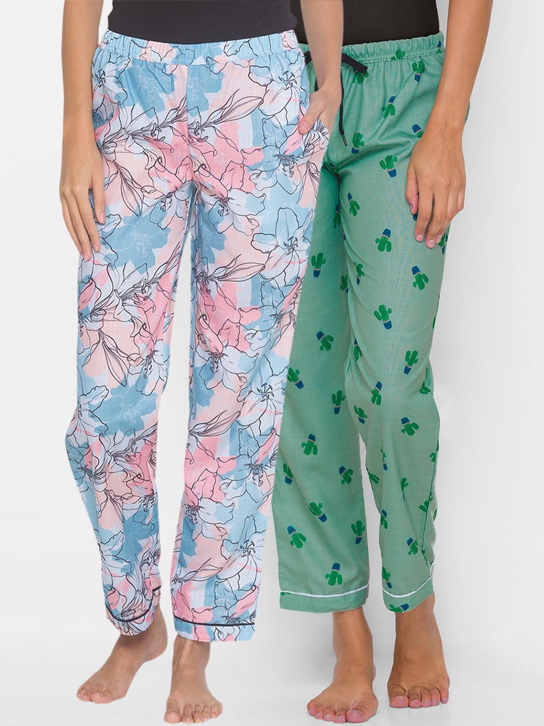 

FashionRack Women Pack Of 2 Cotton Printed Lounge Pants, Blue