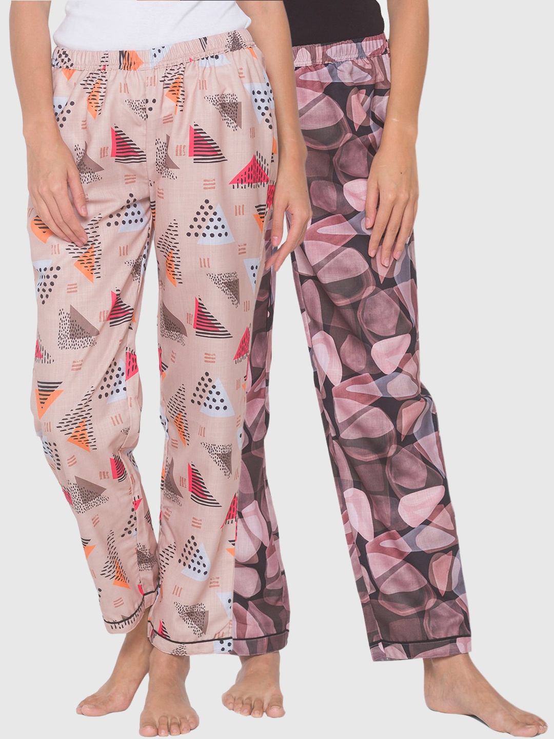 

FashionRack Women Pack Of 2 Printed Cotton Lounge Pants, Black