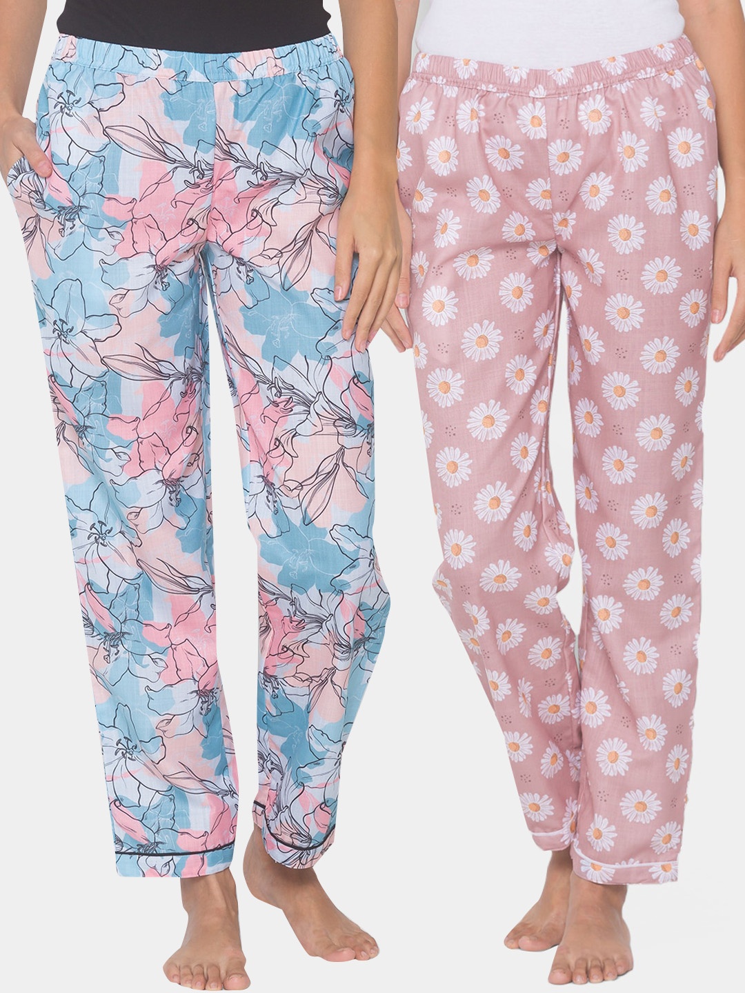 

FashionRack Women Pack Of 2 Printed Cotton Lounge Pants, Pink