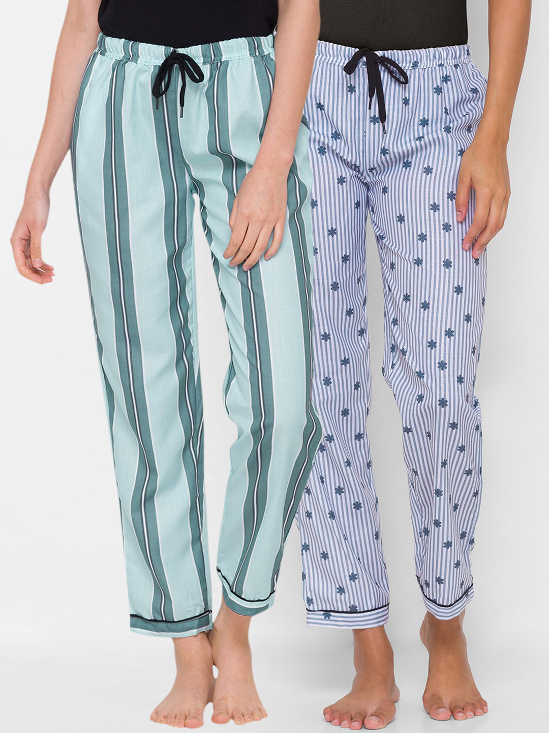 

FashionRack Women Pack Of 2 Printed Cotton Lounge Pants, Blue