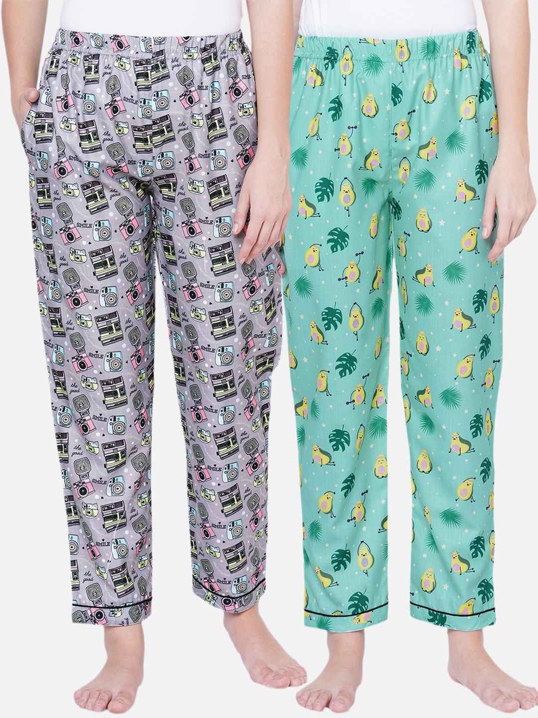 

FashionRack Women Pack Of 2 Printed Cotton Lounge Pants, Green