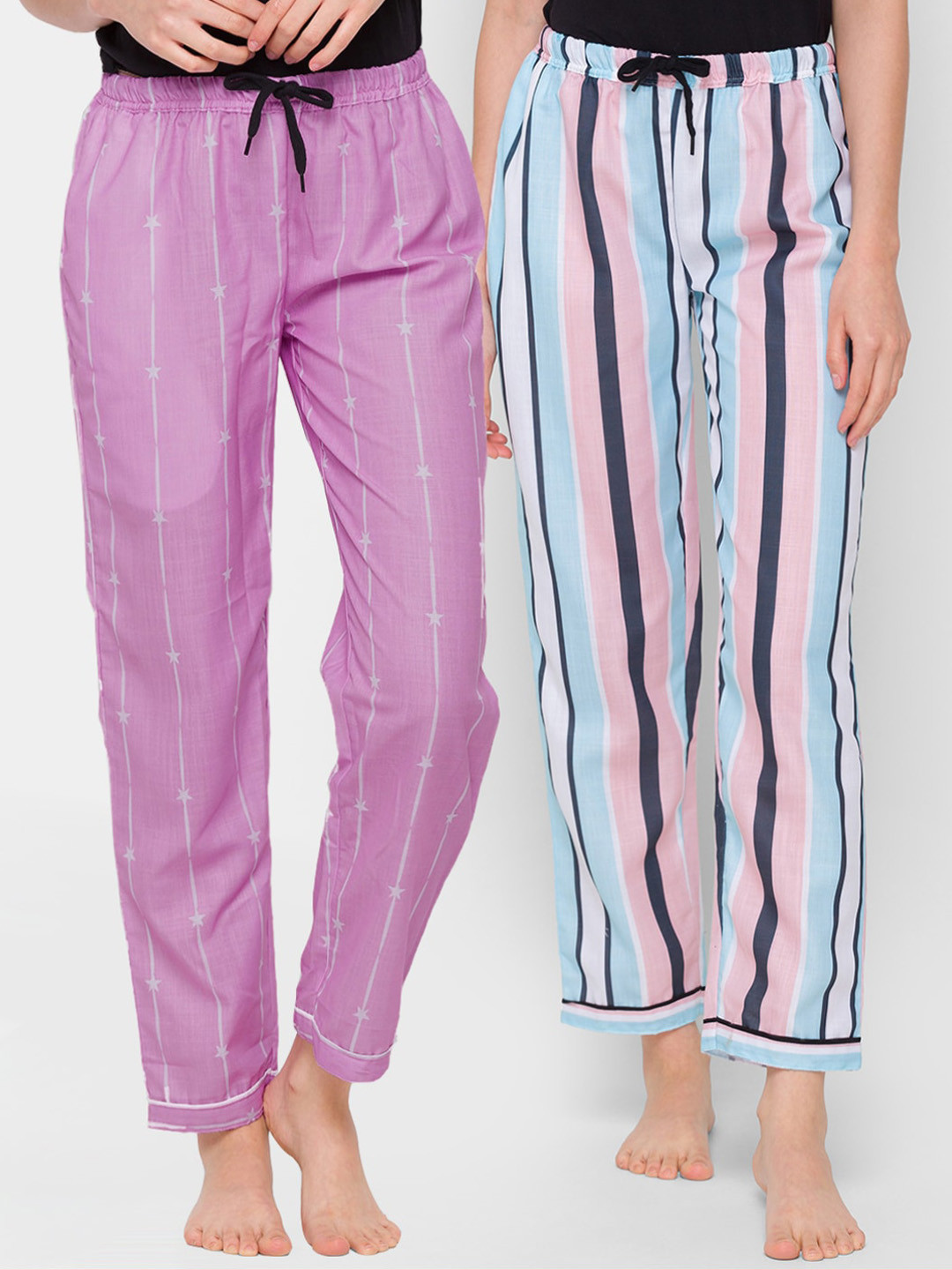 

FashionRack Women Set Of 2 Printed Cotton Lounge Pants, Purple
