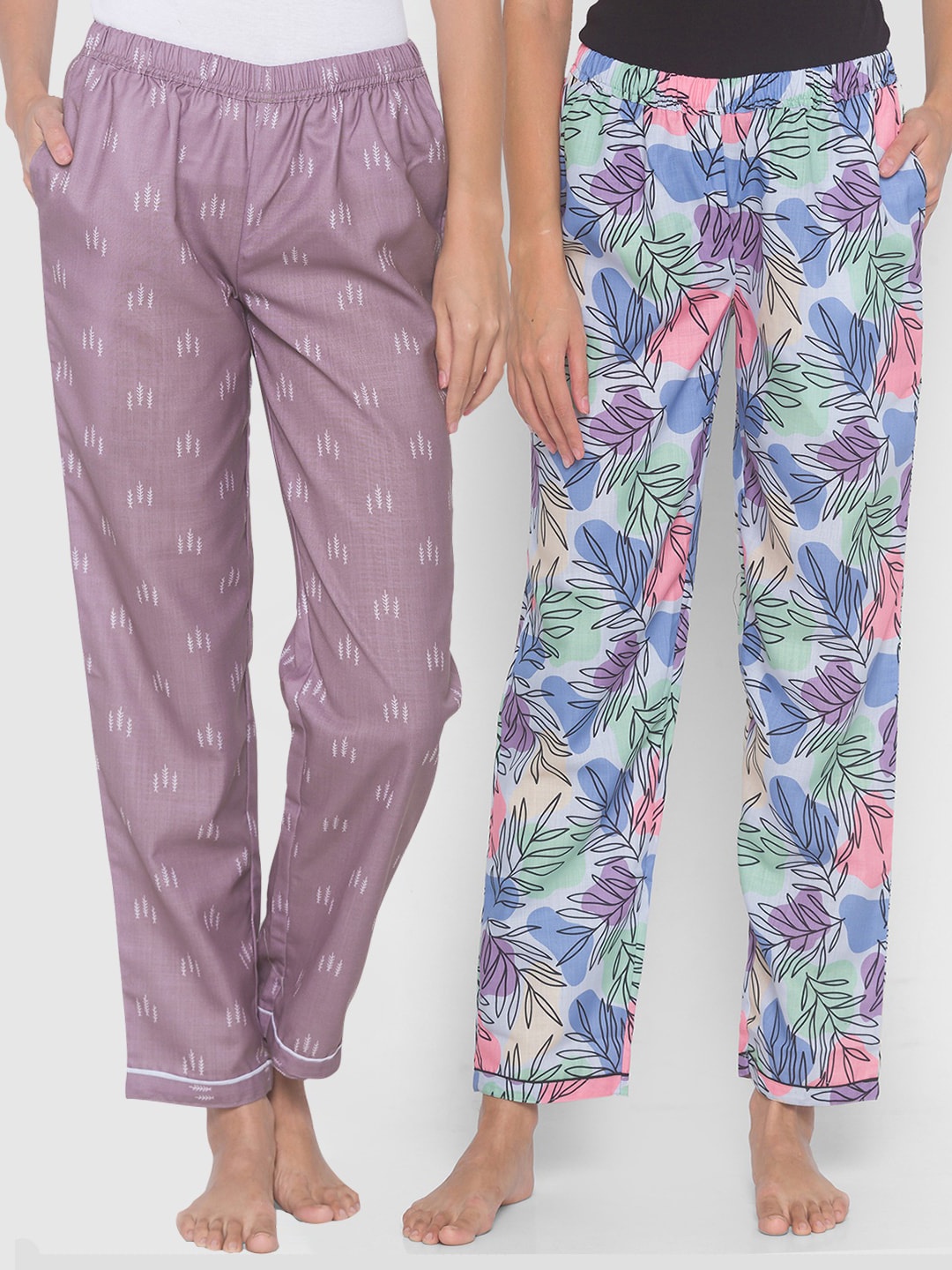 

FashionRack Women Pack of 2 Printed Cotton Lounge Pants, Purple