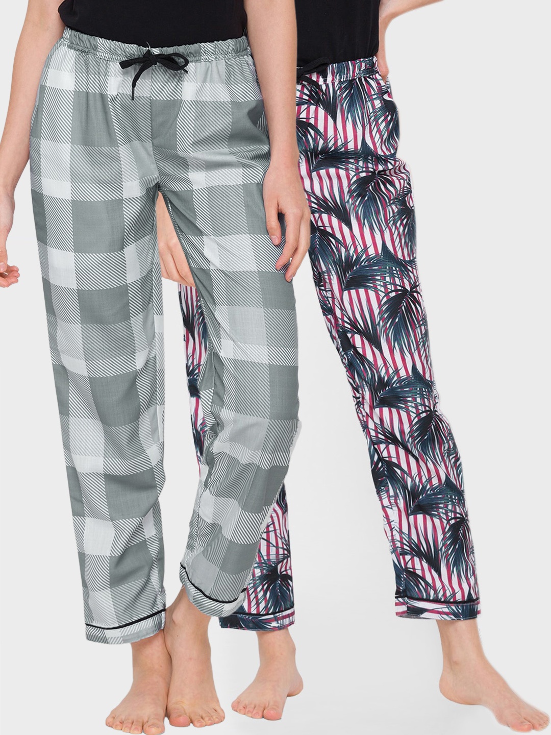 

FashionRack Women Pack Of 2 Printed Cotton Lounge Pants, Red