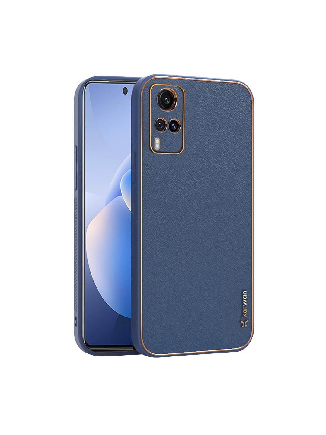 

Karwan Vivo X60 Max Leather Shock Proof Phone Back Cover, Blue