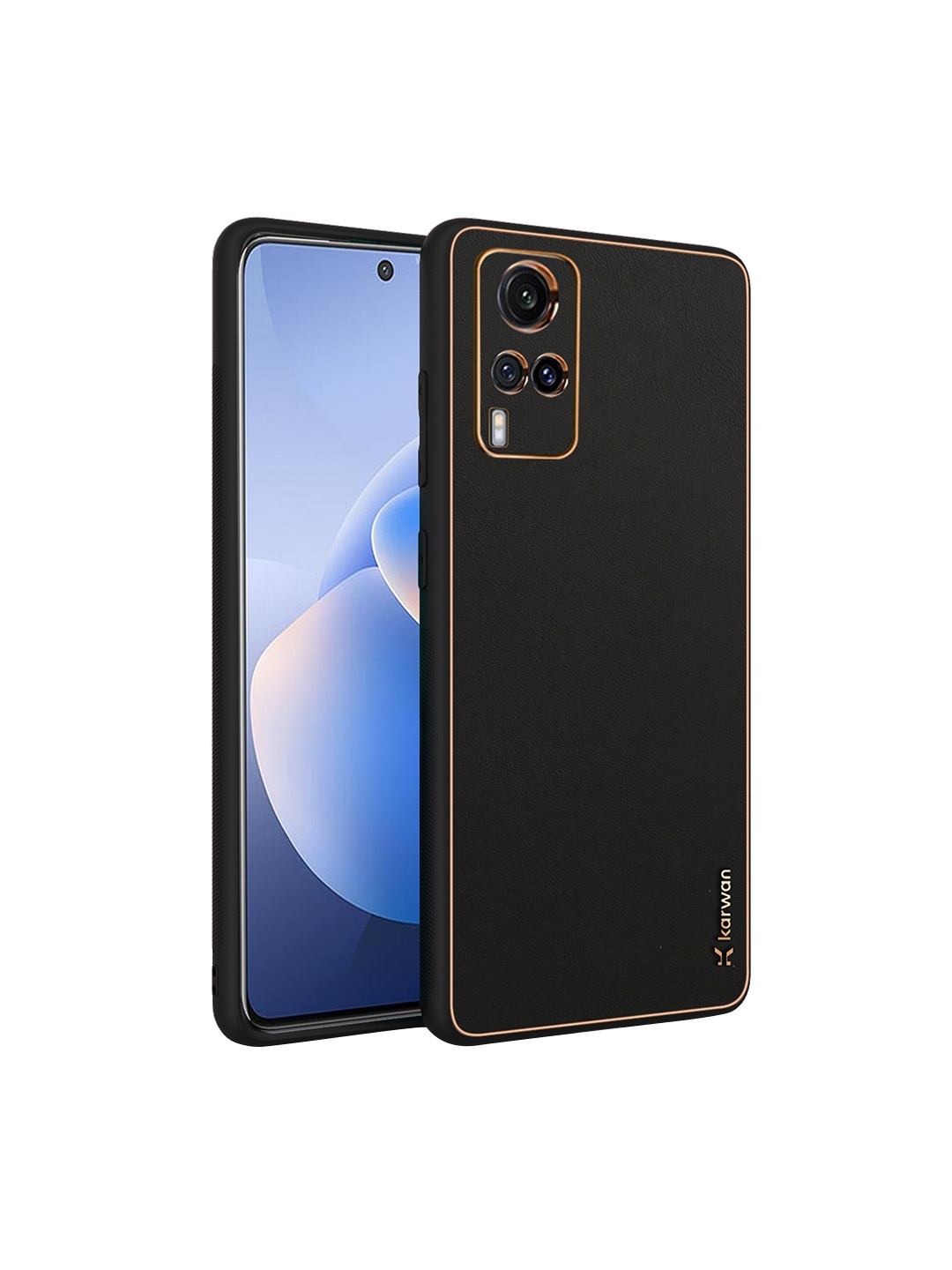 

Karwan Vivo X60 Leather Shock Proof Phone Back Cover, Black