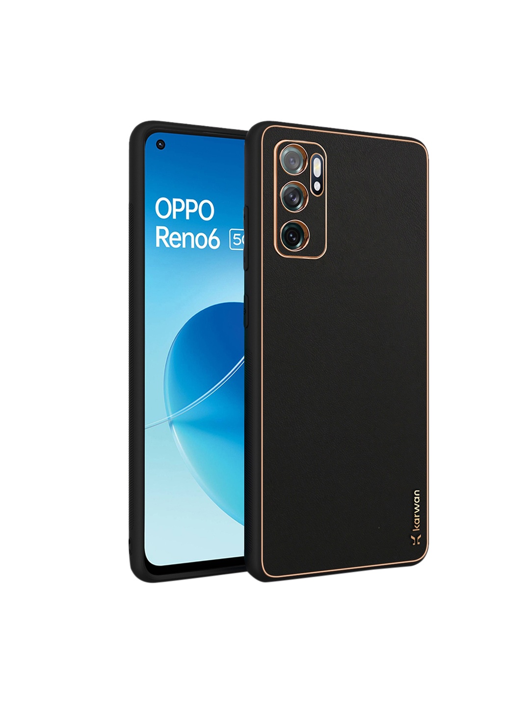 

Karwan Shock Proof OPPO Reno6 5G Leather Phone Back Case, Black