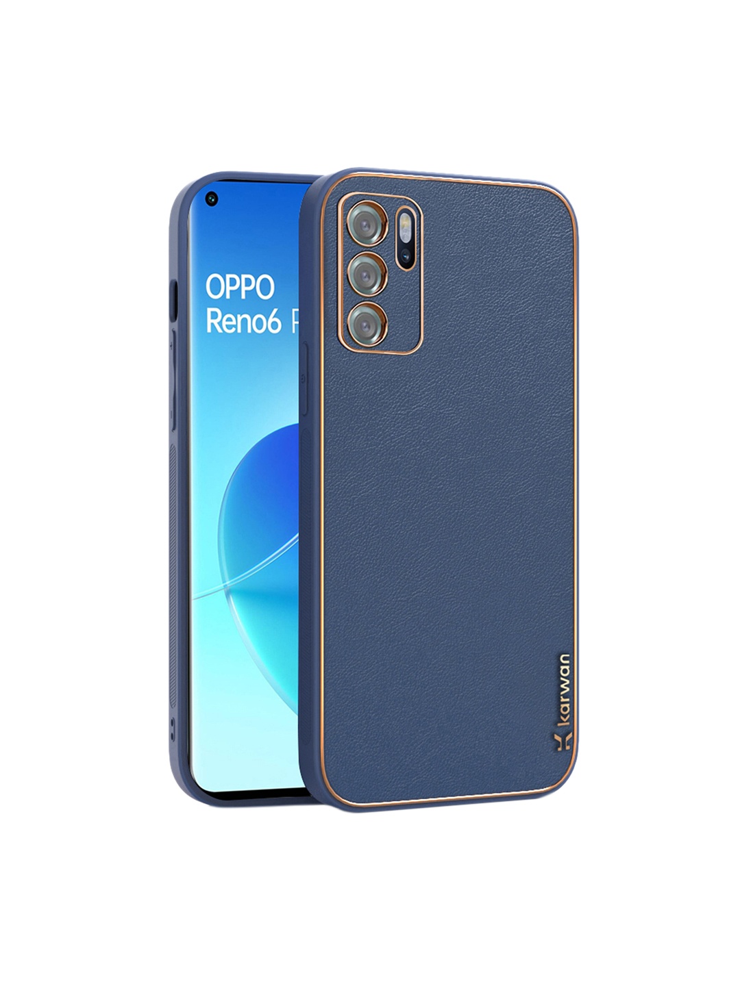 

Karwan Oppo Reno6 Pro 5G Leather Shock Proof Phone Back Cover, Blue