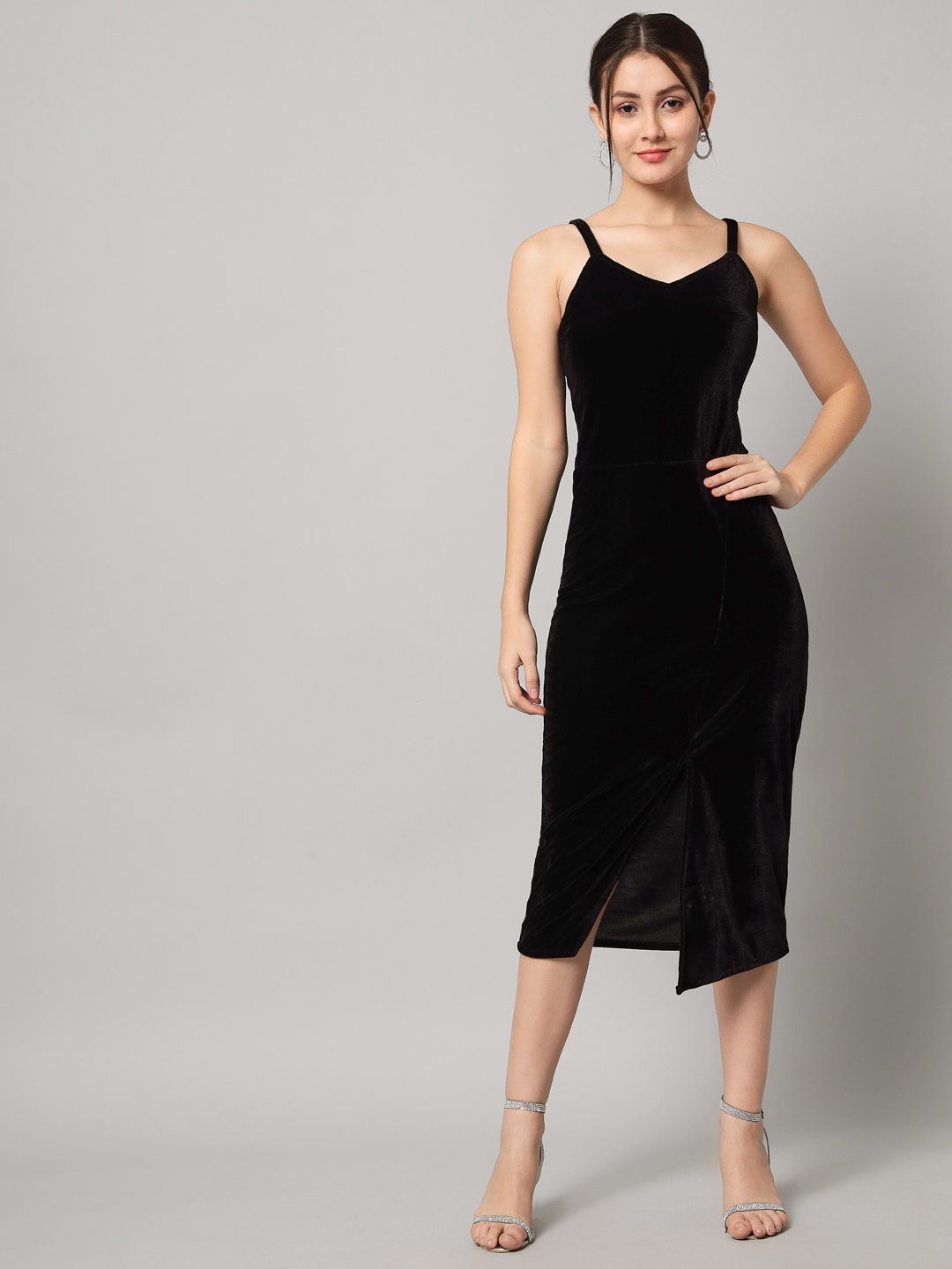 

VAARARO Velvet Bodycon Midi Dress, Black