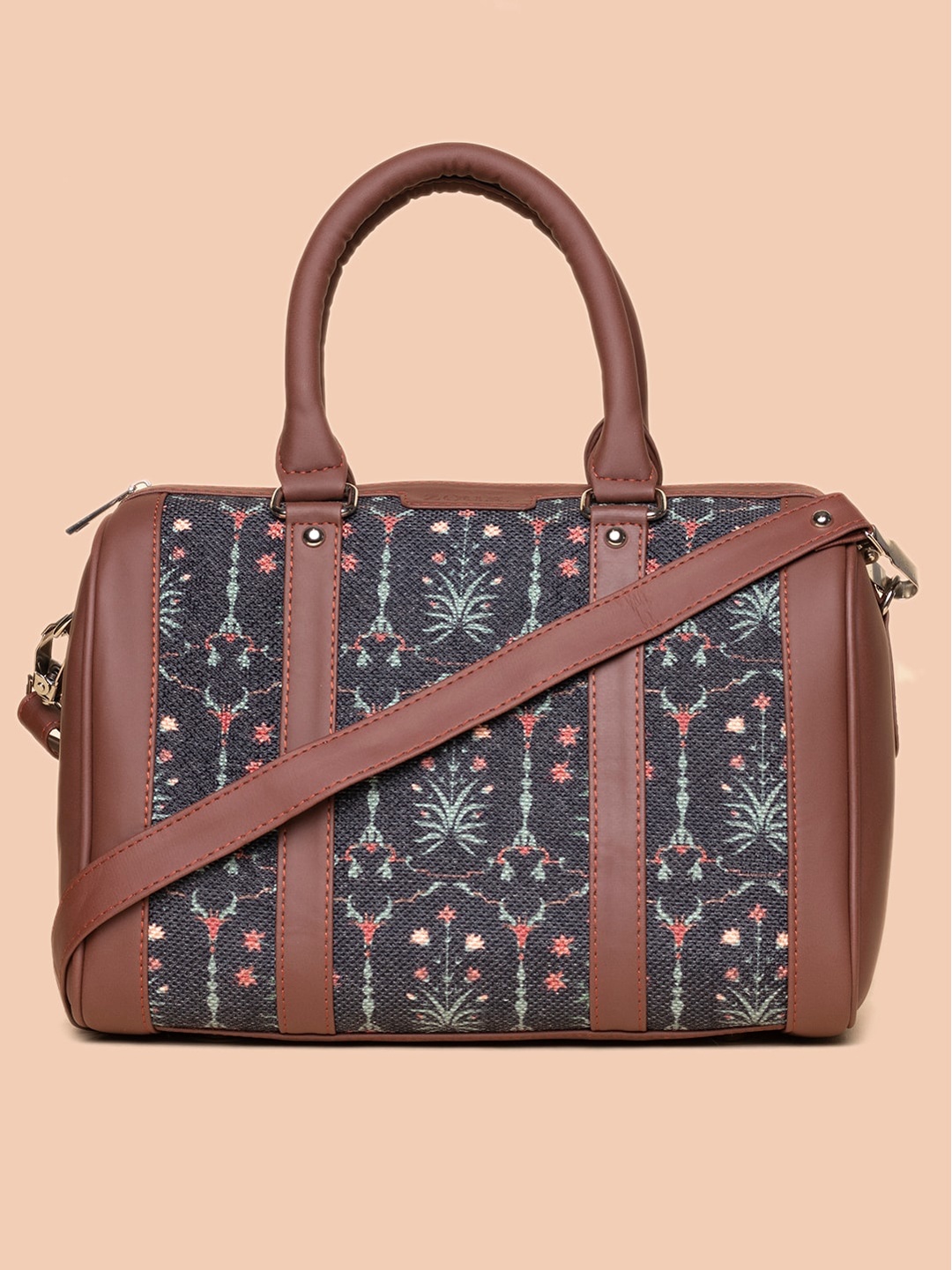 ZOUK Ethnic Motifs Printed Oversized Structured Jute Handheld Bag, Blue