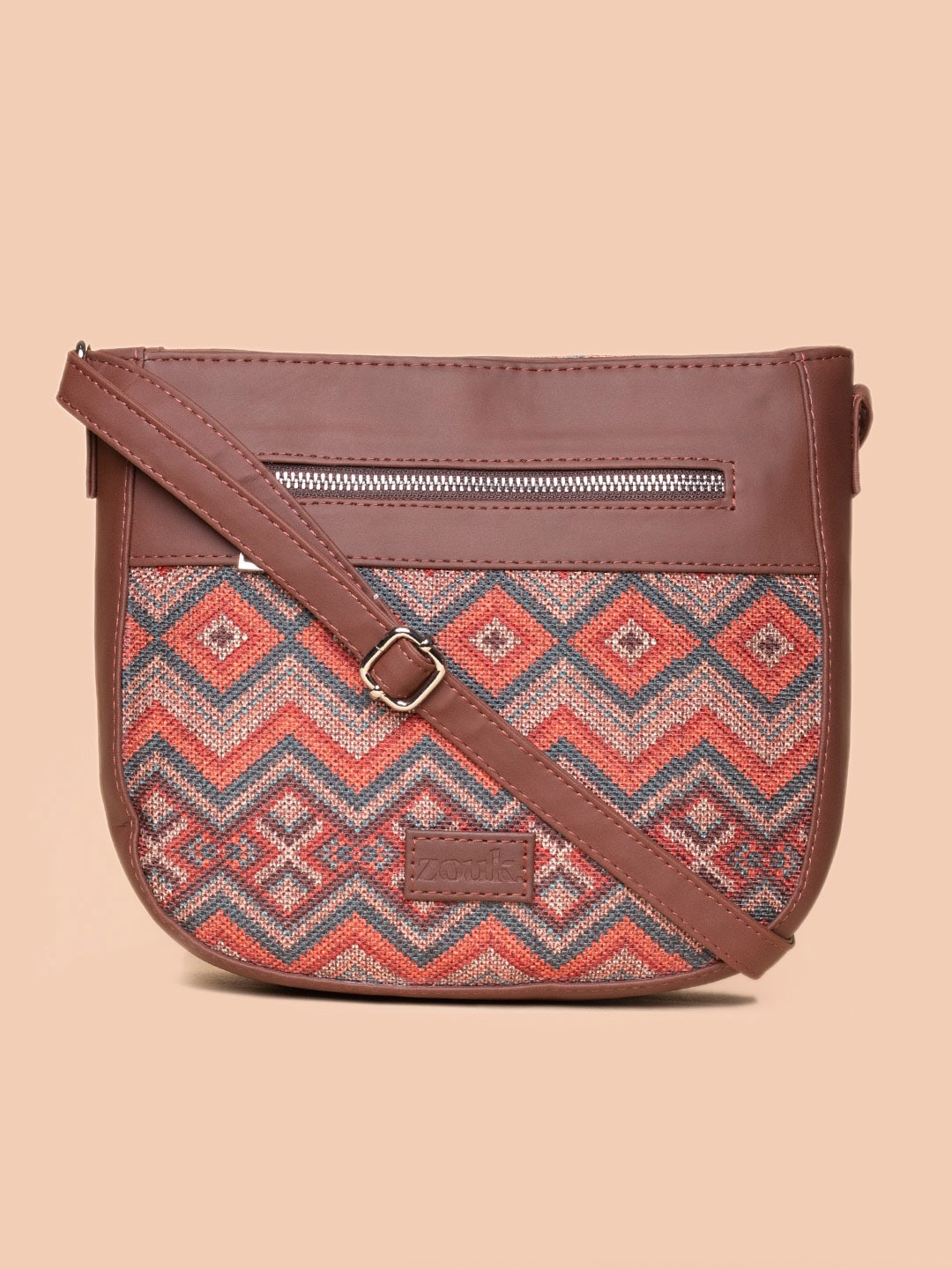 

ZOUK Geometric Printed Structured Sling Bag, Orange