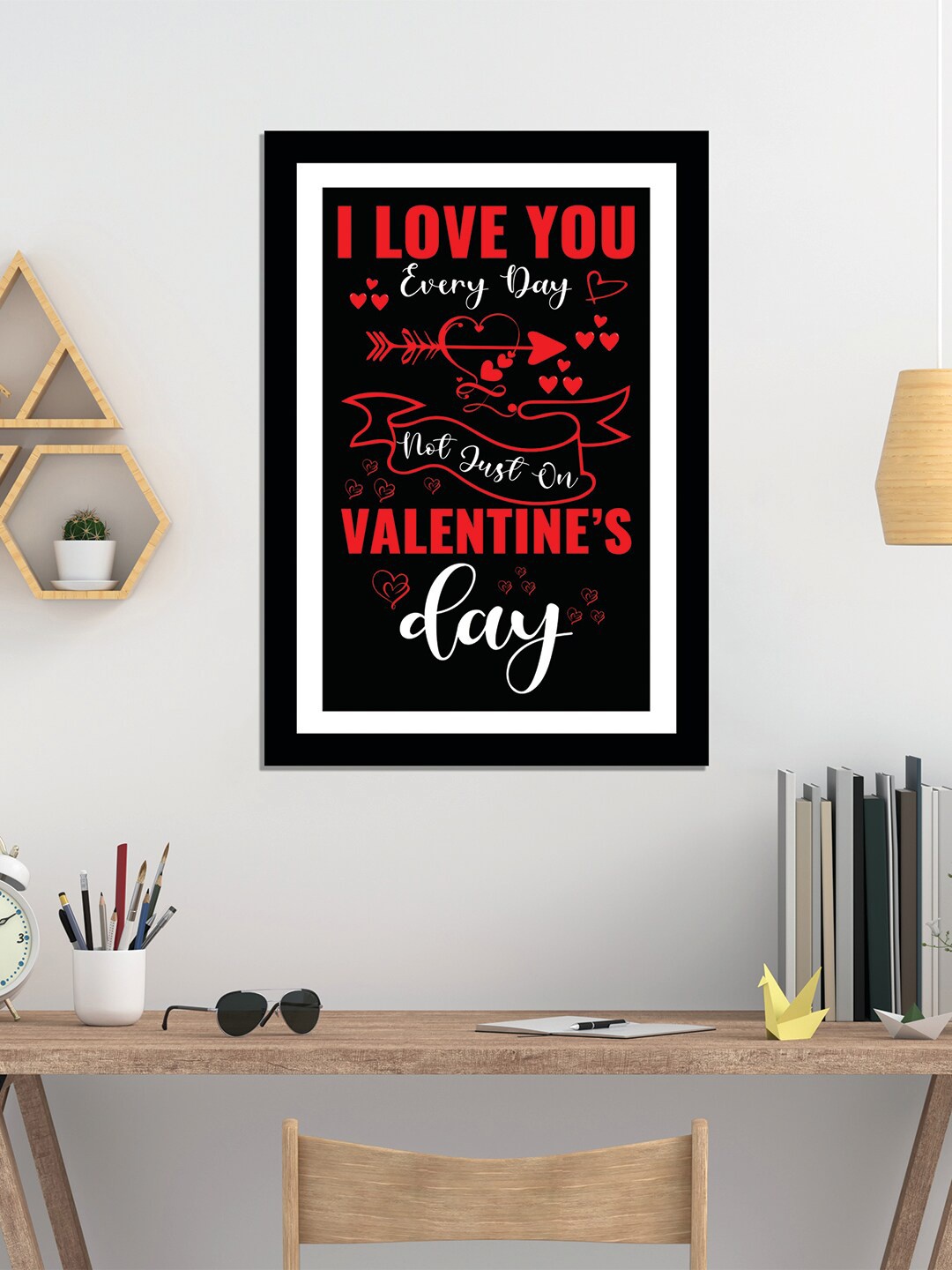 

WENS Black & Red Laminated Valentine Quote Printed Wall Art with Frame