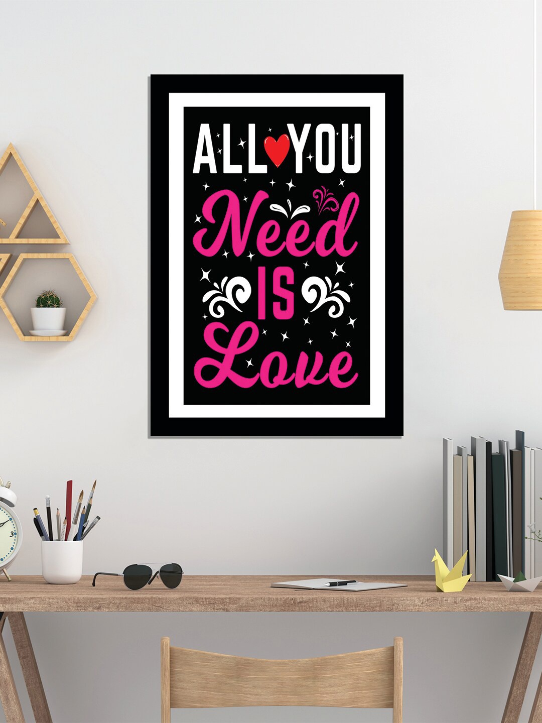 

WENS Black Valentine Quote Printed Laminated Wall Art with Frame