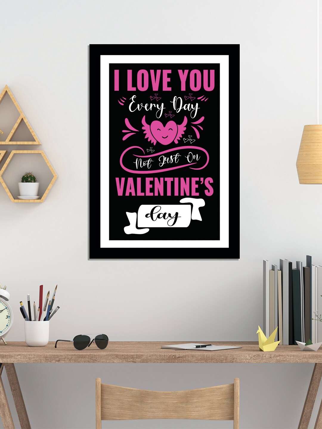 

WENS Black & Purple Valentine Quote Printed Laminated Wall Art with Frame