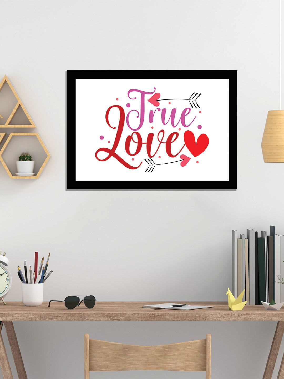 

WENS White & Black Valentine Quote Printed Laminated Wall Art with Frame