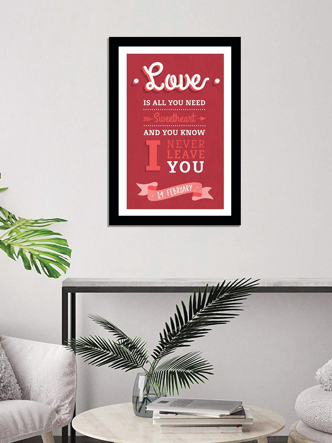 

WENS Red & Black Valentine Quote Printed Laminated Wall Art with Frame