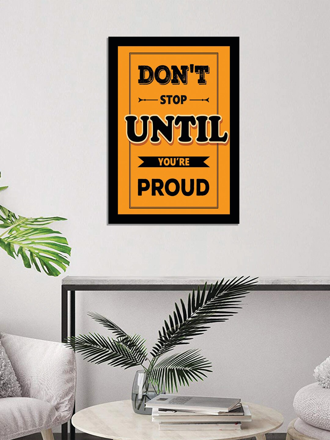 

WENS Black & Orange Quote Printed Laminated Wall Art with Frame