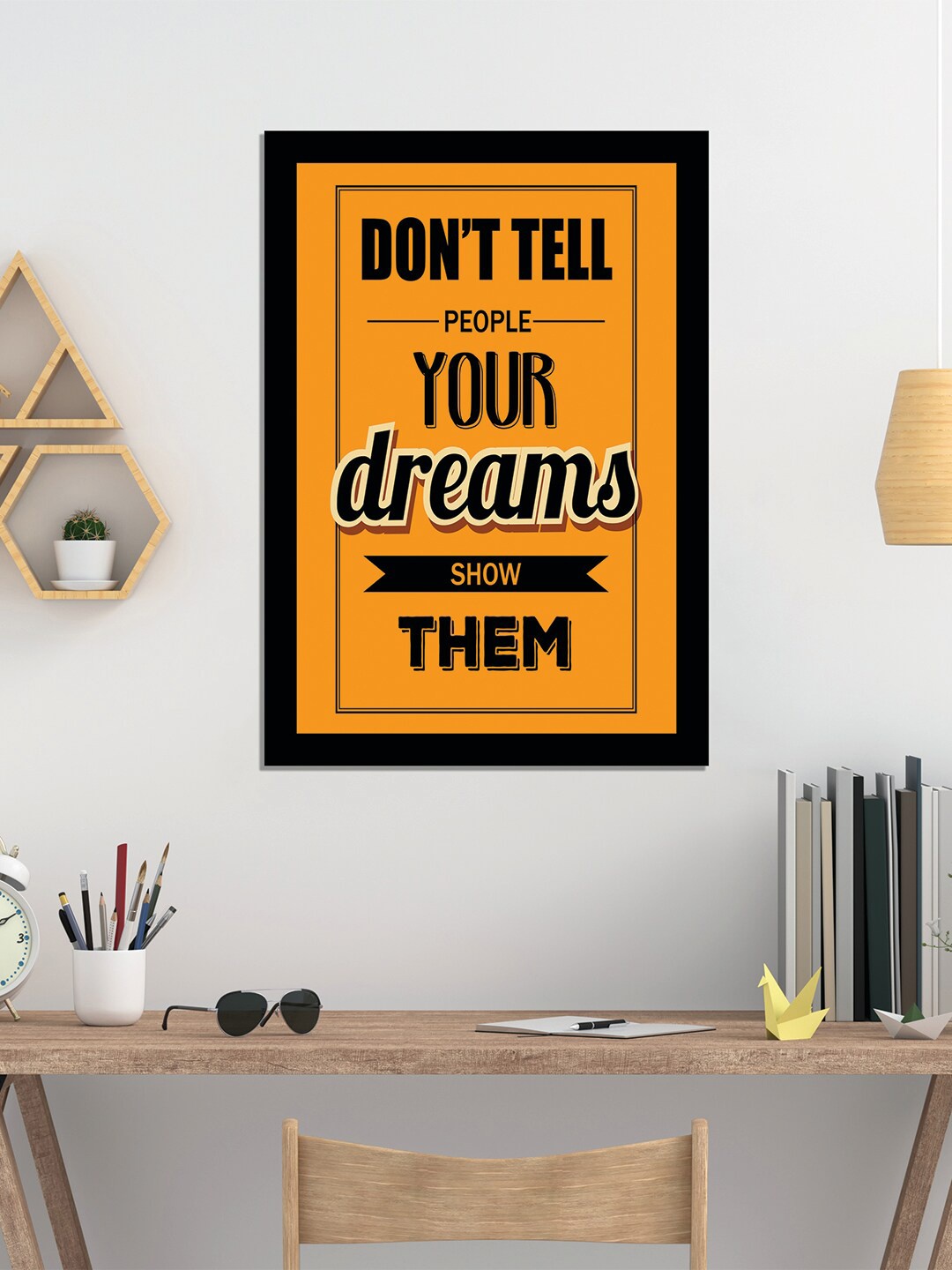 

WENS Black & Orange Quote Printed Laminated Wall Art with Frame