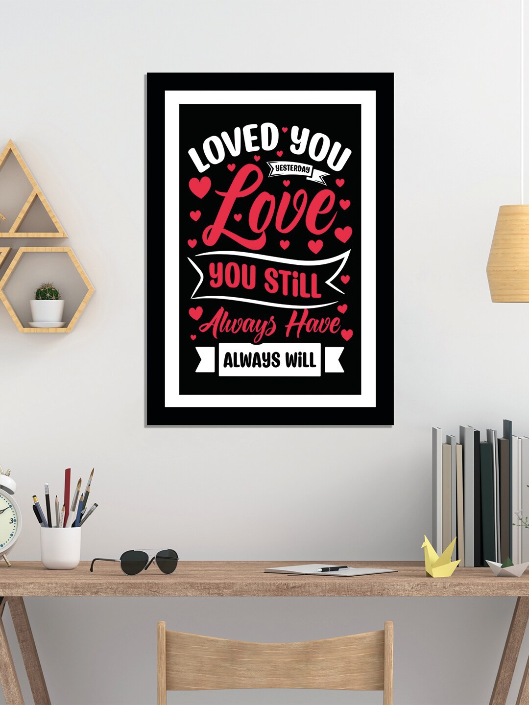 

WENS Black Valentine Quote Printed Laminated Wall Art with Frame