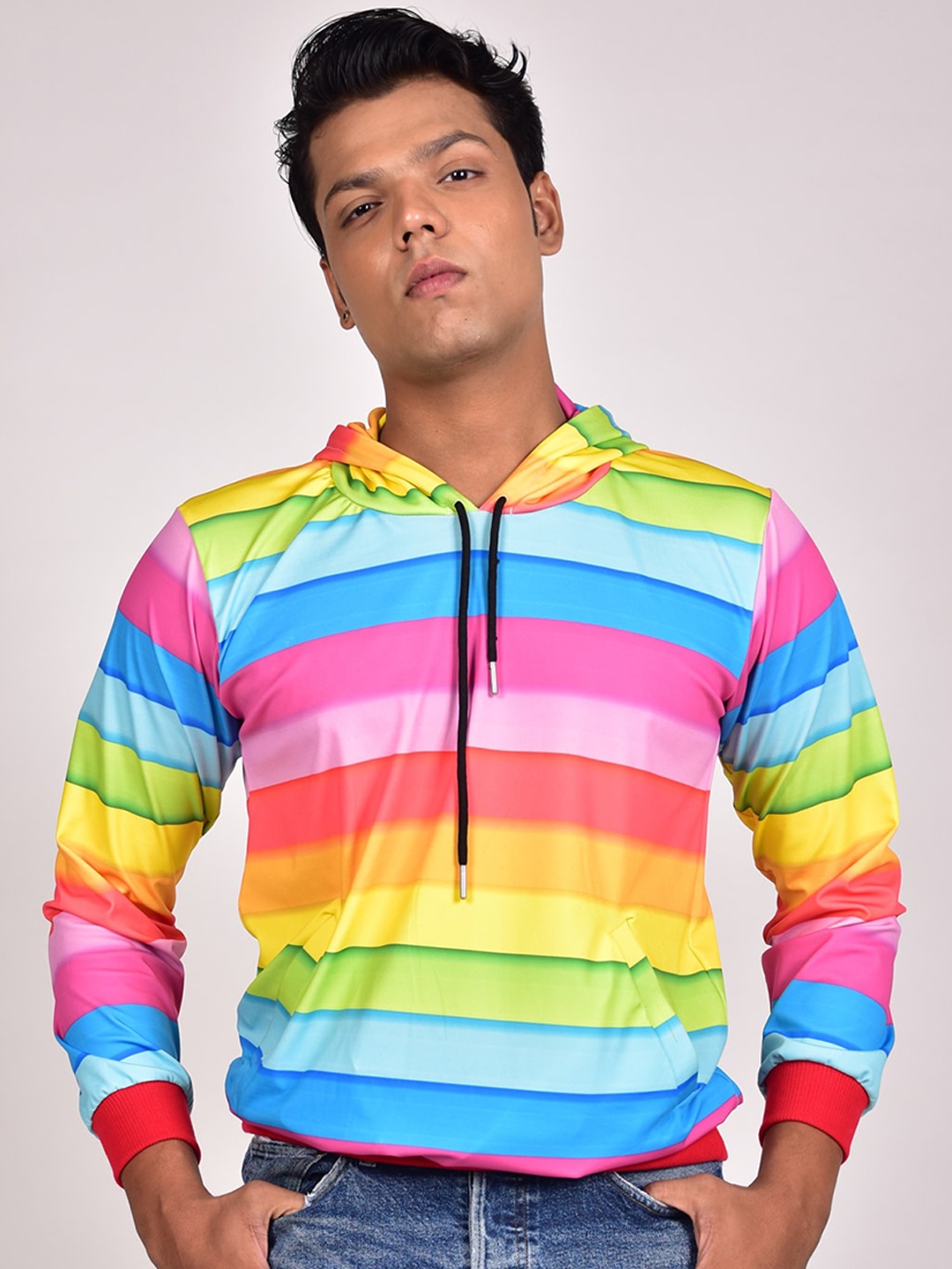 

Rajoria Instyle Men Hooded Striped Lightweight Dry-Fit Bomber Jacket, Blue