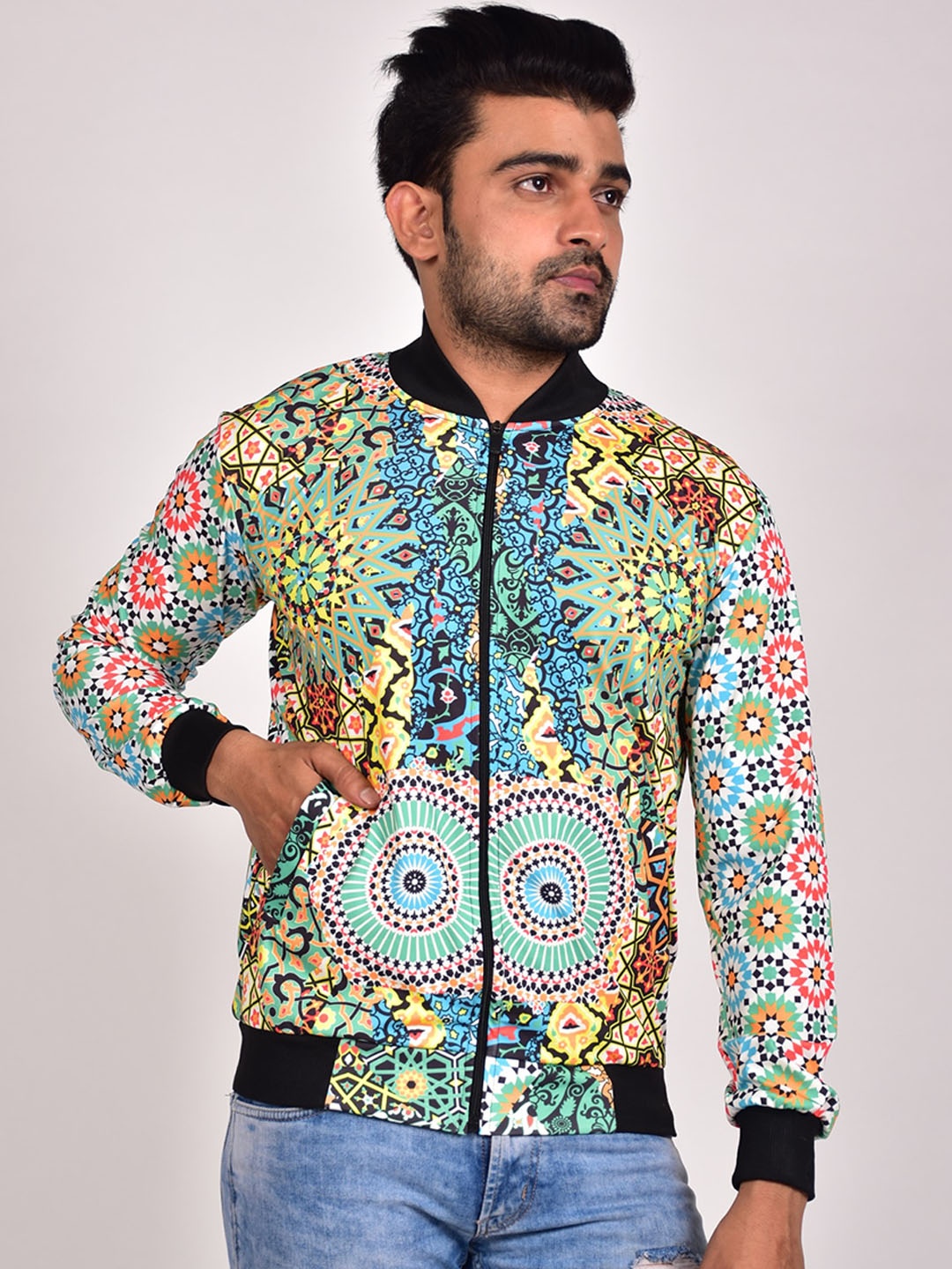 

Rajoria Instyle Men Printed Lightweight Bomber Jacket, Mustard