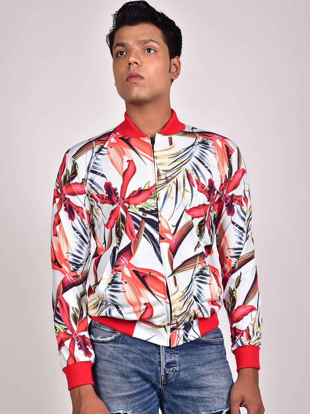 

Rajoria Instyle Men Men Printed Lightweight Bomber Jacket, Red