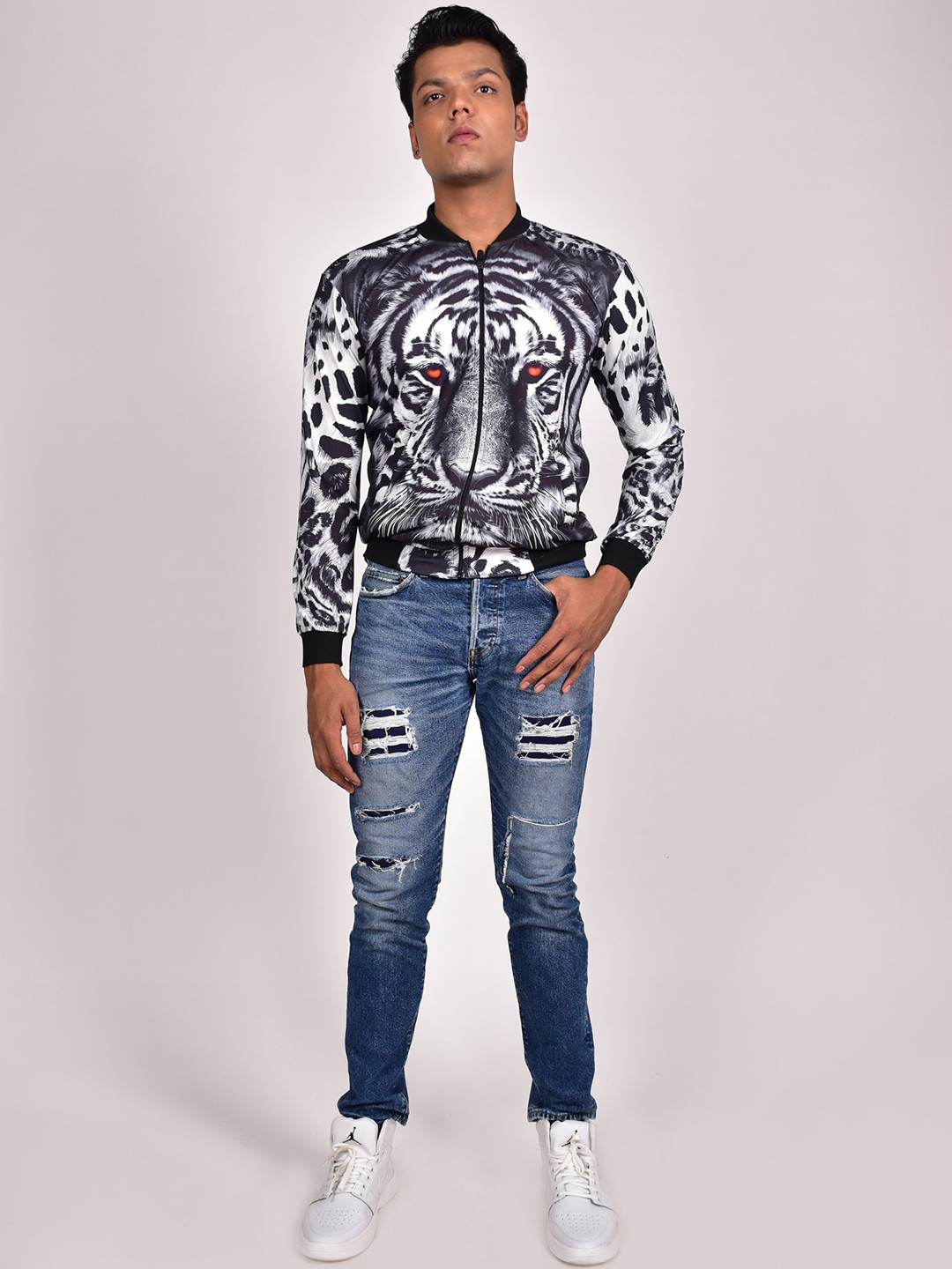 

Rajoria Instyle Men Animal Printed Lightweight Bomber Jacket, Black