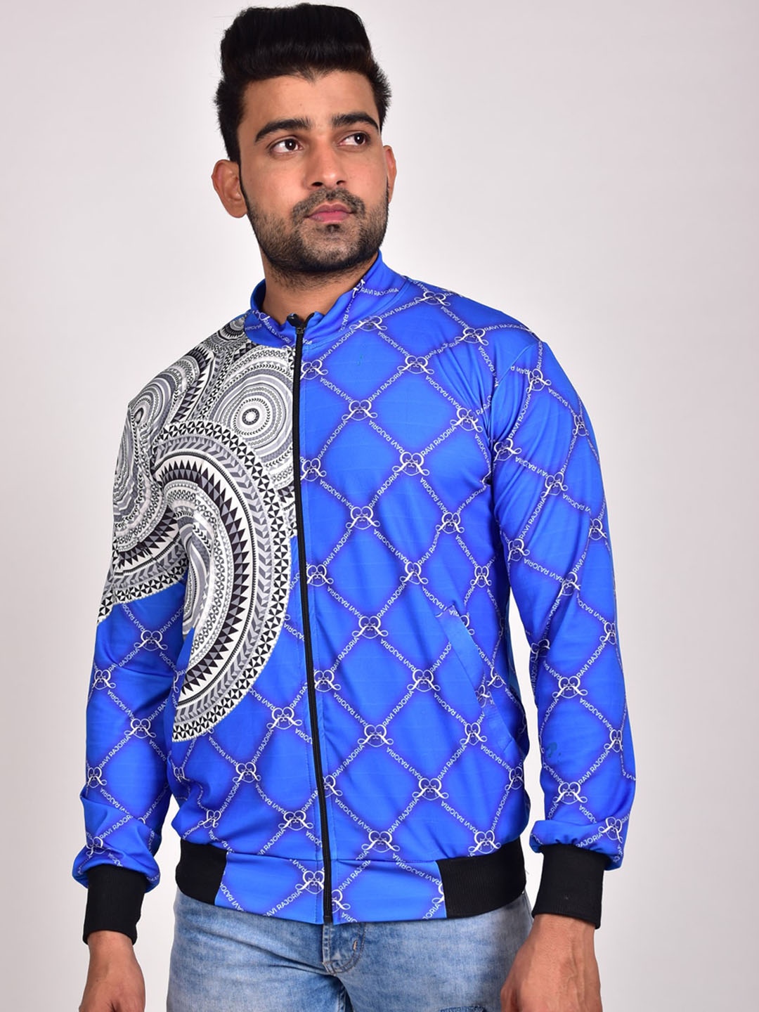 

Rajoria Instyle Men Graphic Printed Lightweight Bomber Jacket, Blue