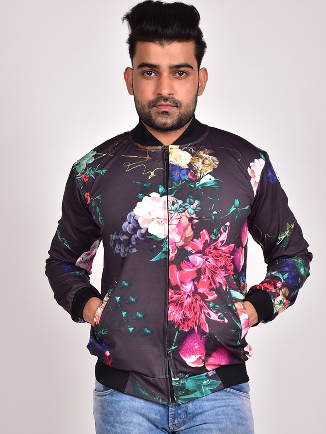 

Rajoria Instyle Men Floral Printed Lightweight Bomber Jacket, Purple