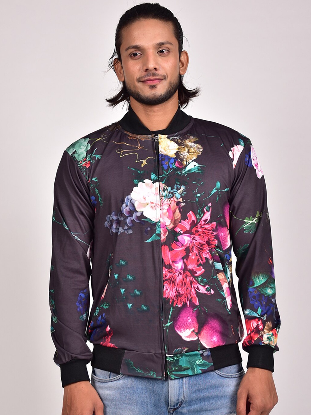 

Rajoria Instyle Men Multicoloured Floral Lightweight Bomber Jacket, Black