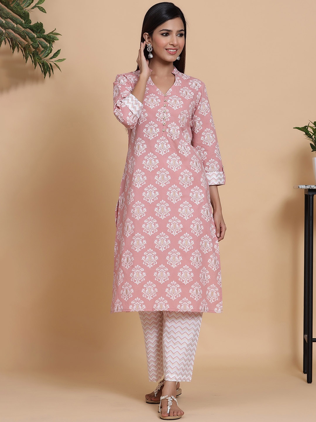 

mirari Women Floral Printed Pure Cotton Kurta with Palazzos, Pink