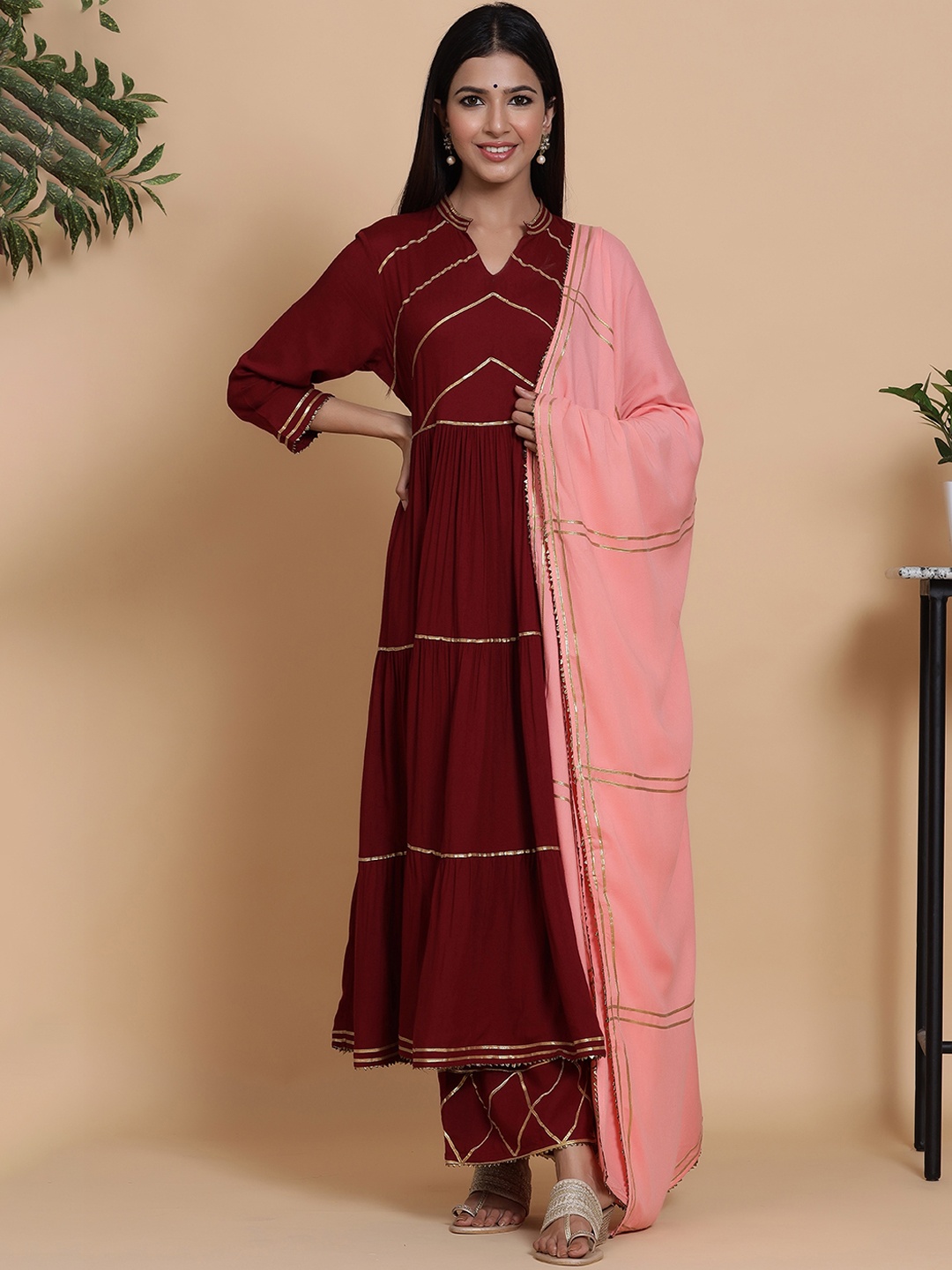 

mirari Gotta Patti Kurta with Palazzos & Dupatta, Maroon