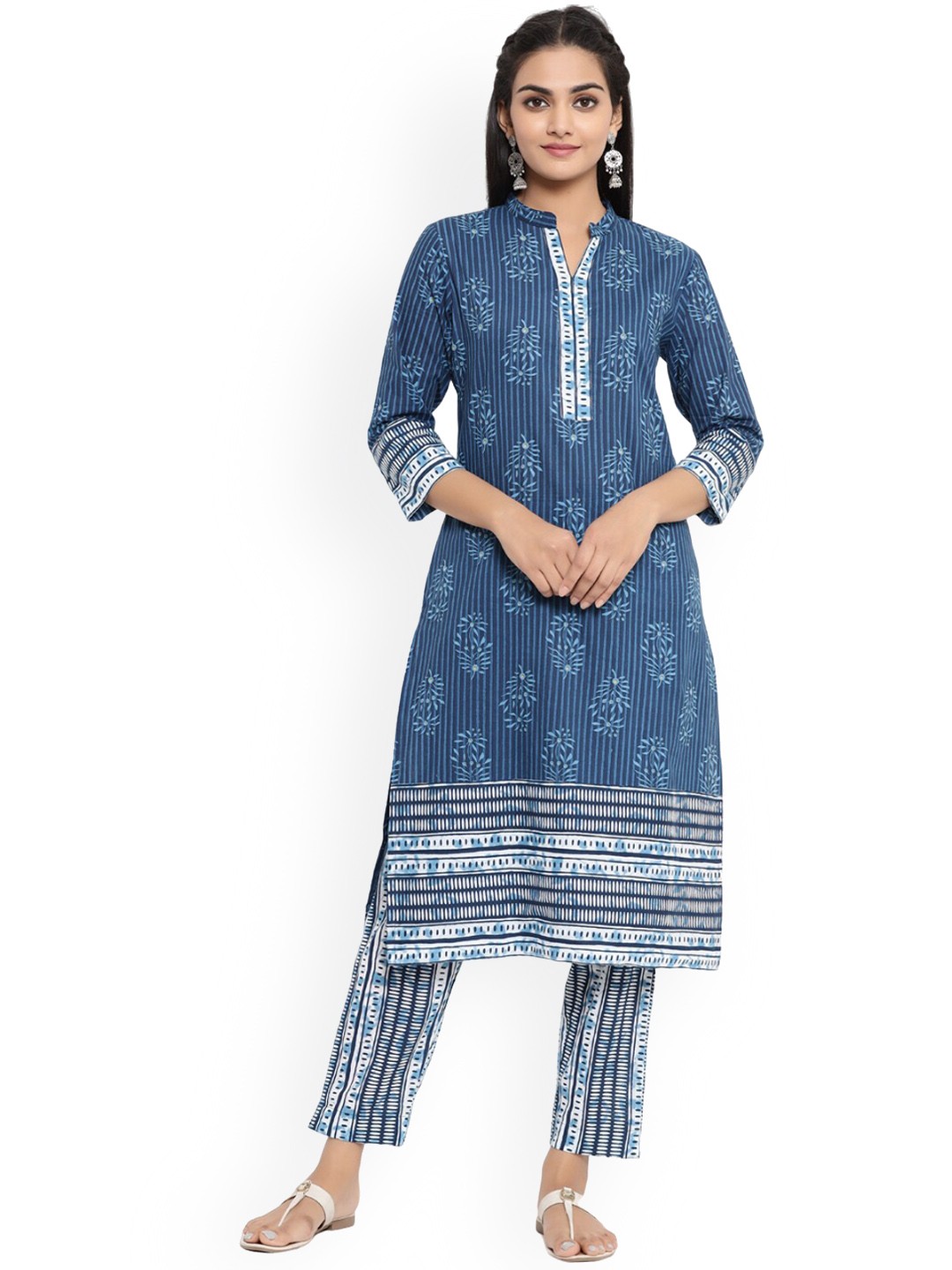 

mirari Women Printed Pure Cotton Kurta with Trousers, Blue