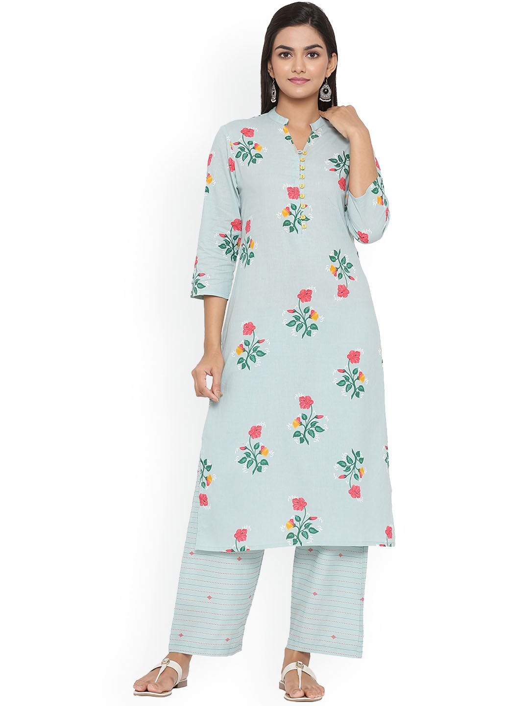 

mirari Women Printed Pure Cotton Kurta with Palazzos, Turquoise blue