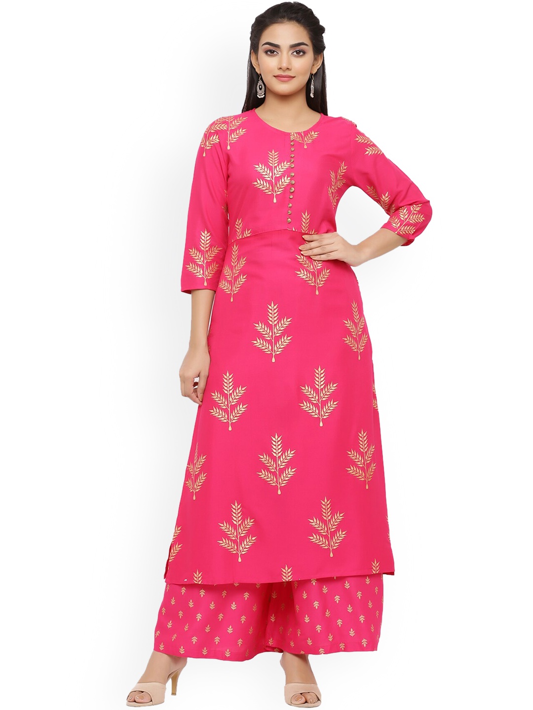 

mirari Women Ethnic Motifs Printed Kurta With Palazzos, Pink