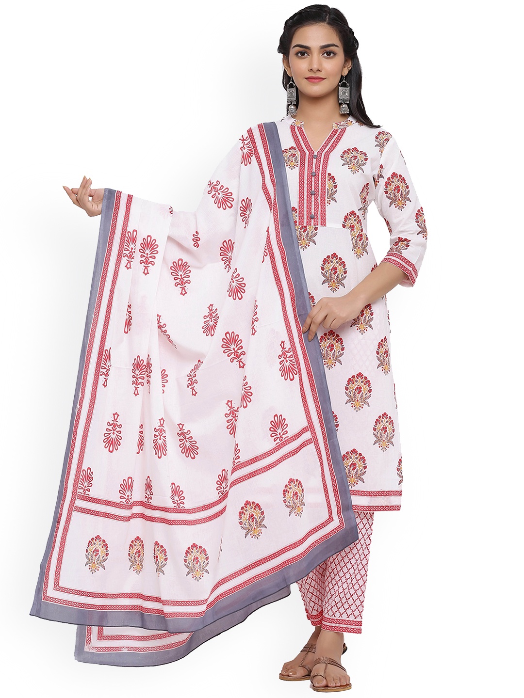 

mirari Women Ethnic Motifs Printed Pure Cotton Kurta with Trousers & Dupatta, Pink