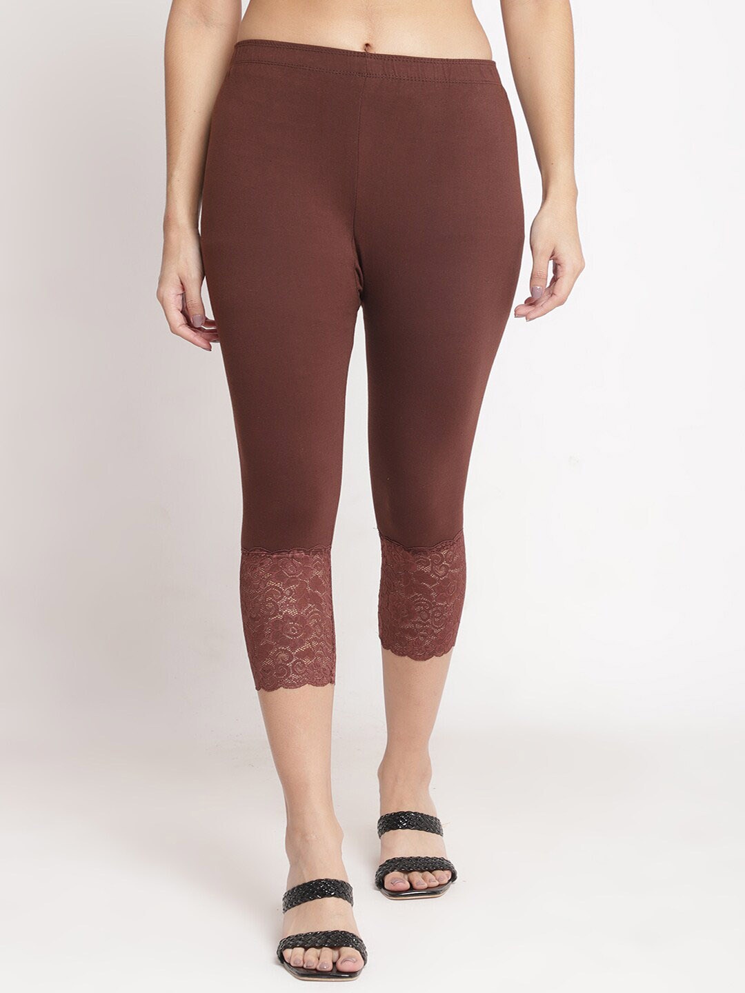 

Jinfo Women Self Design Capris, Brown