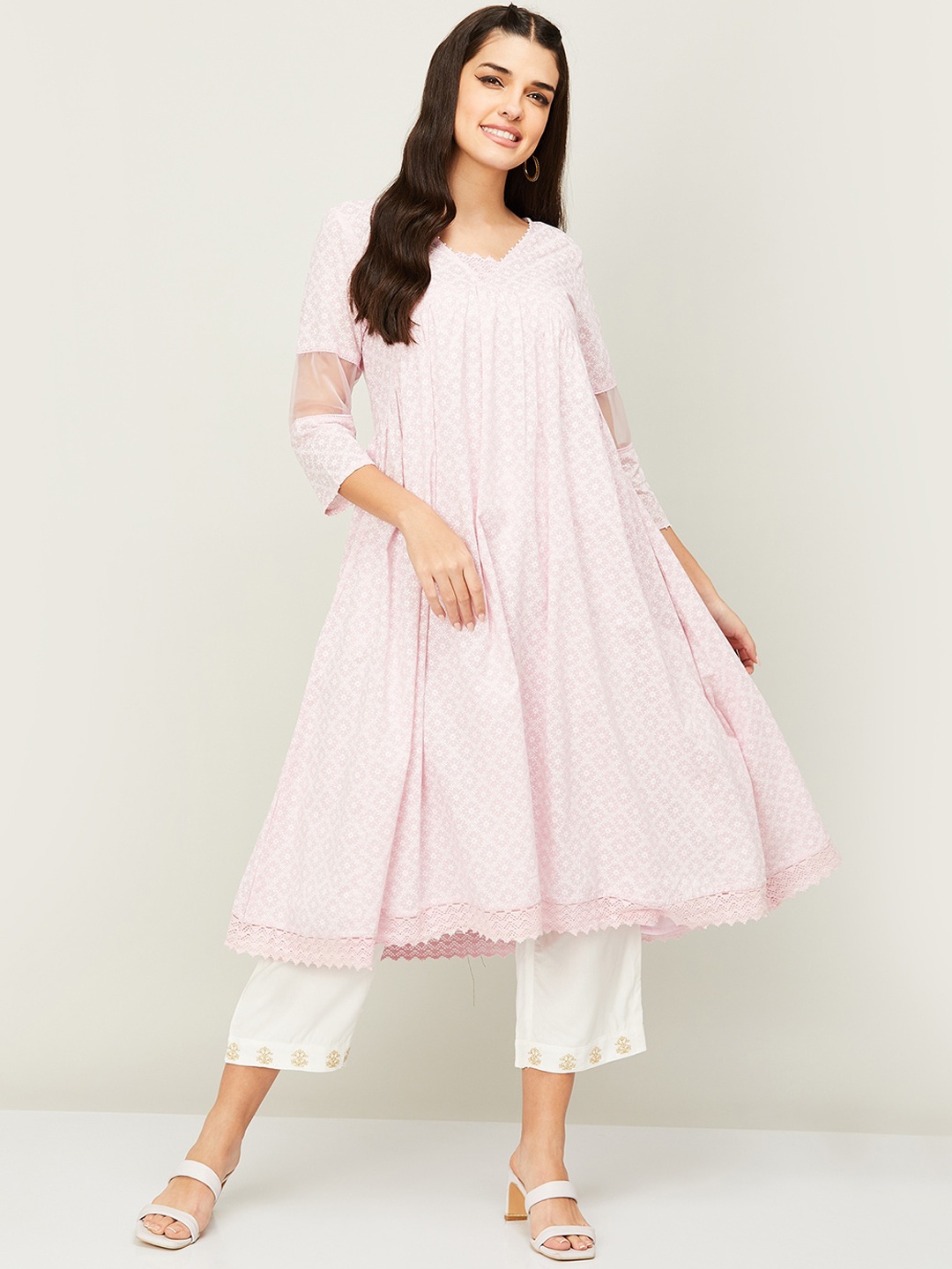 

Melange by Lifestyle Women A-Line V-Neck Kurta, Pink