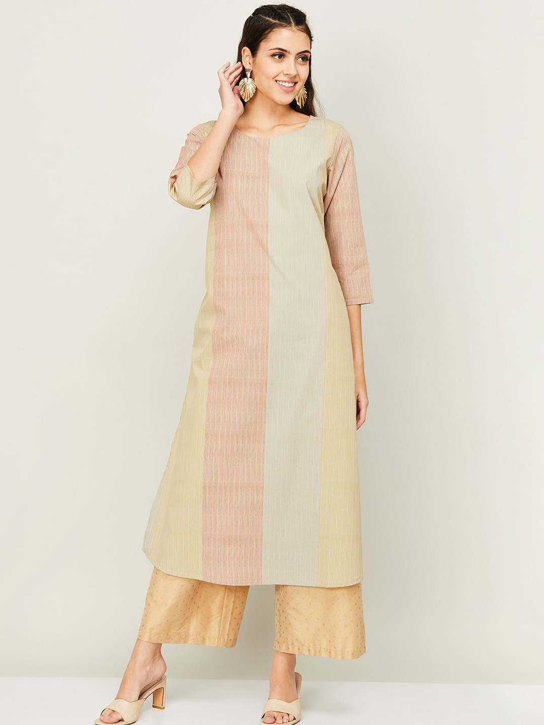 

Melange by Lifestyle Striped Cotton Kurta, Peach