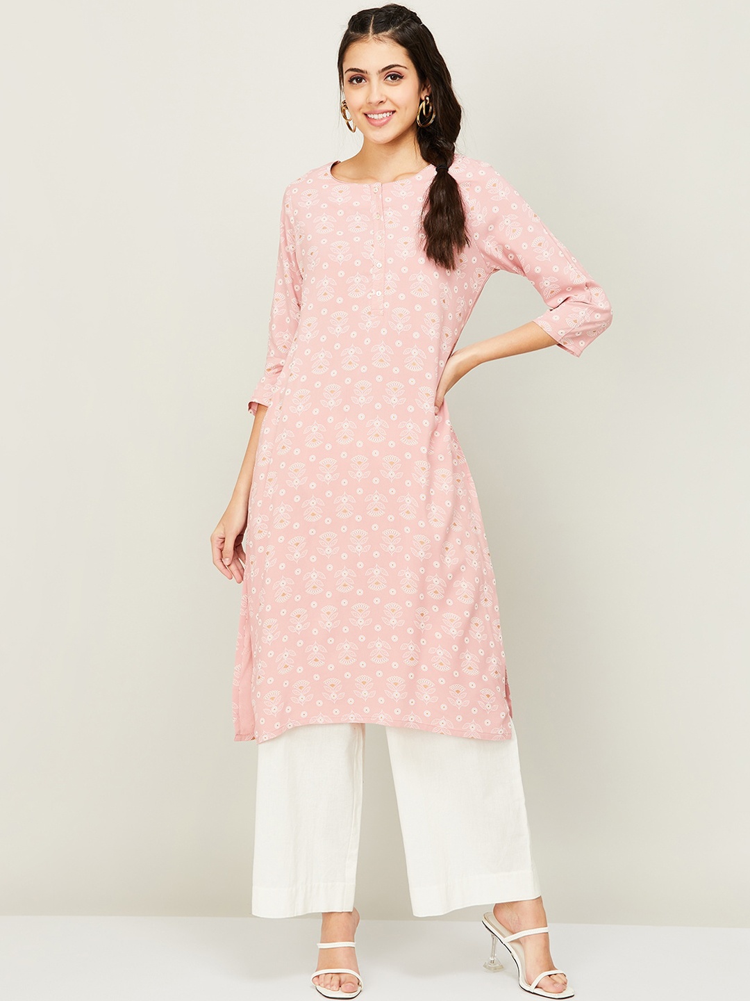 

Melange by Lifestyle Floral Foil Printed Kurta, Pink