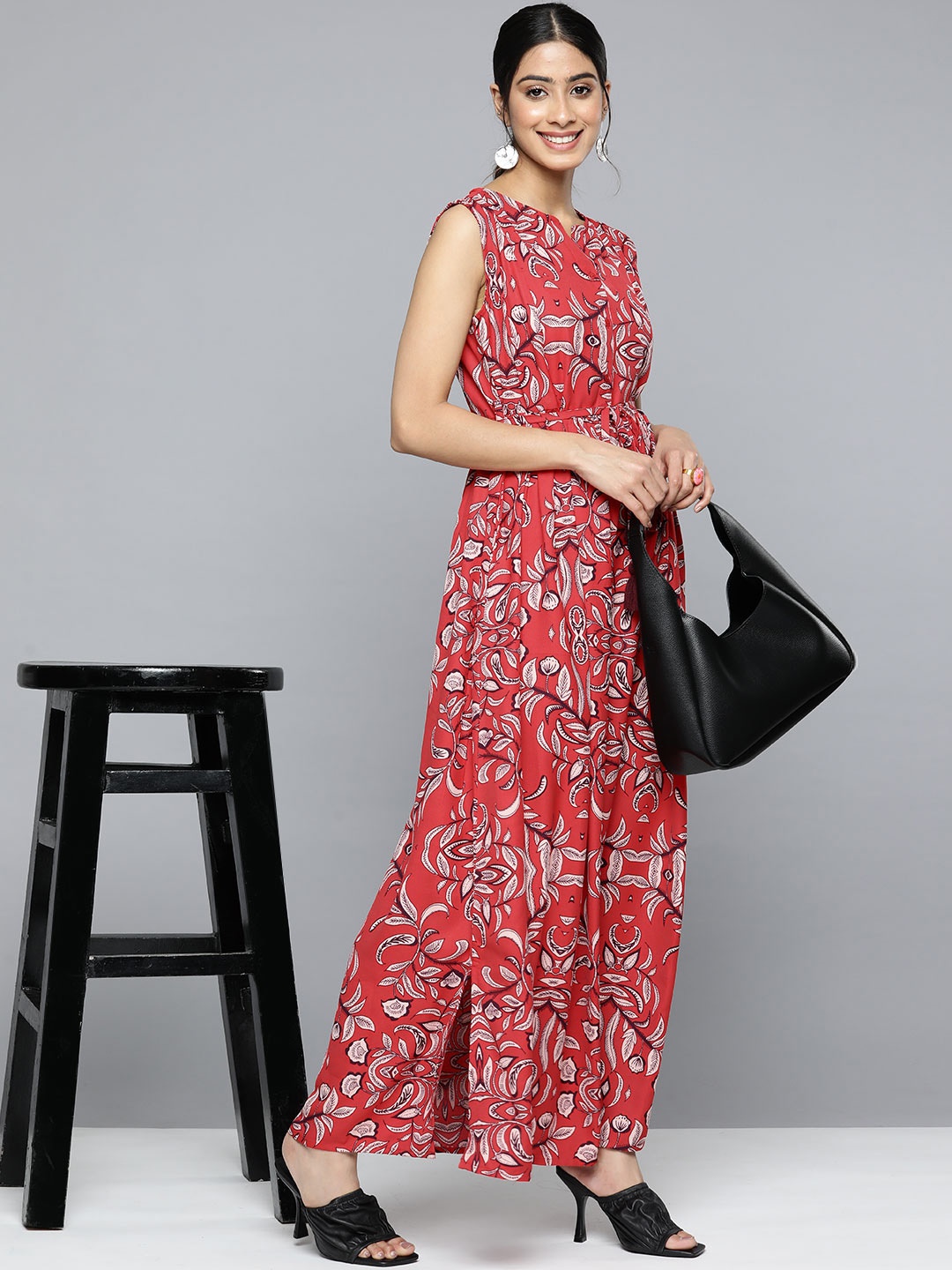 

HERE&NOW Floral Print Sleeveless Fit & Flare Dress, Red